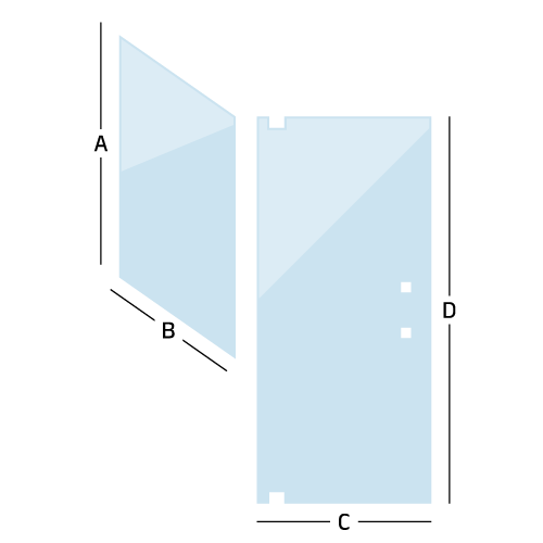 diagram drawing of a custom door with a 90 degree or 45 degree half panel, with measurement