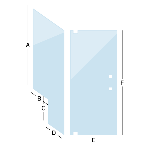 diagram drawing of a custom door with a 90 degree or 45 degree notched panel, with measurement direction