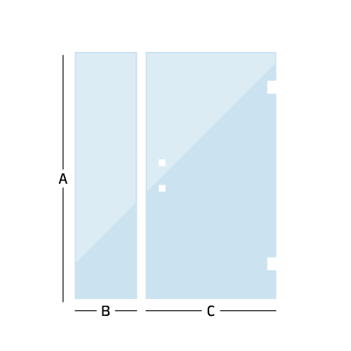 diagram drawing of a custom inline door and panel, with measurement direction