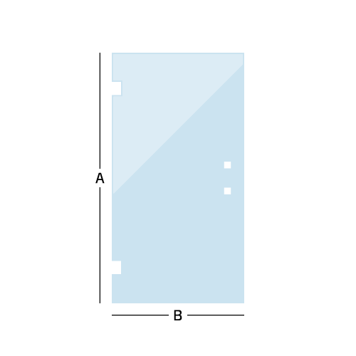 diagram drawing of a custom swing shower door, with measurement direction